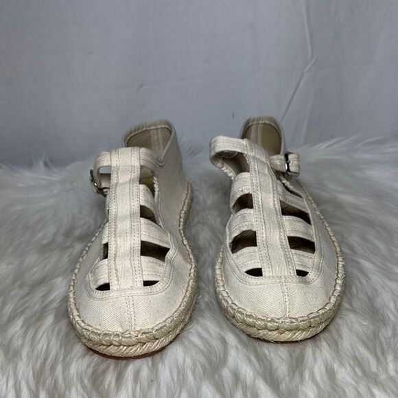 Bode Women's NWOT Natural Cotton Canvas Espadrille Cutout Sandals Sz 42 IT - Picture 3 of 7